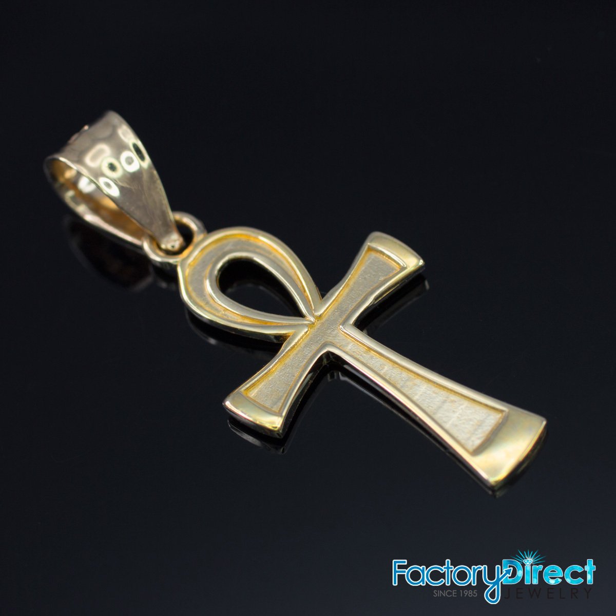 14k Yellow Gold Egyptian Ankh Cross Charm Pendant Necklace, 16"