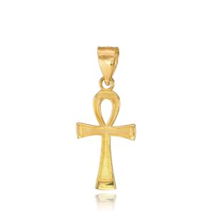 10k yellow gold egyptian ankh cross charm pendant