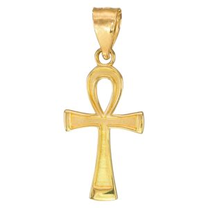 14k yellow gold 1" egyptian ankh cross key of life pendant charm