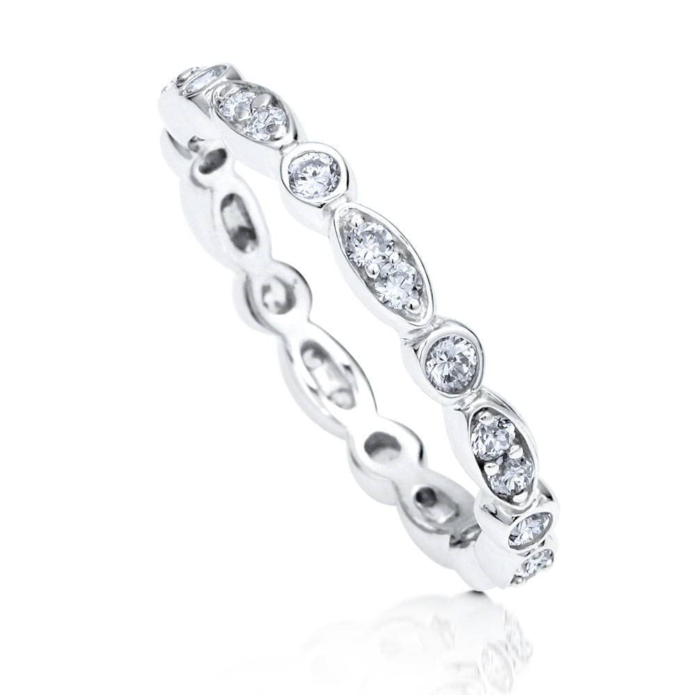 BERRICLE Sterling Silver Bubble Wedding Rings Bezel Set Cubic Zirconia CZ Anniversary Eternity Ring for Women, Rhodium Plated Size 7