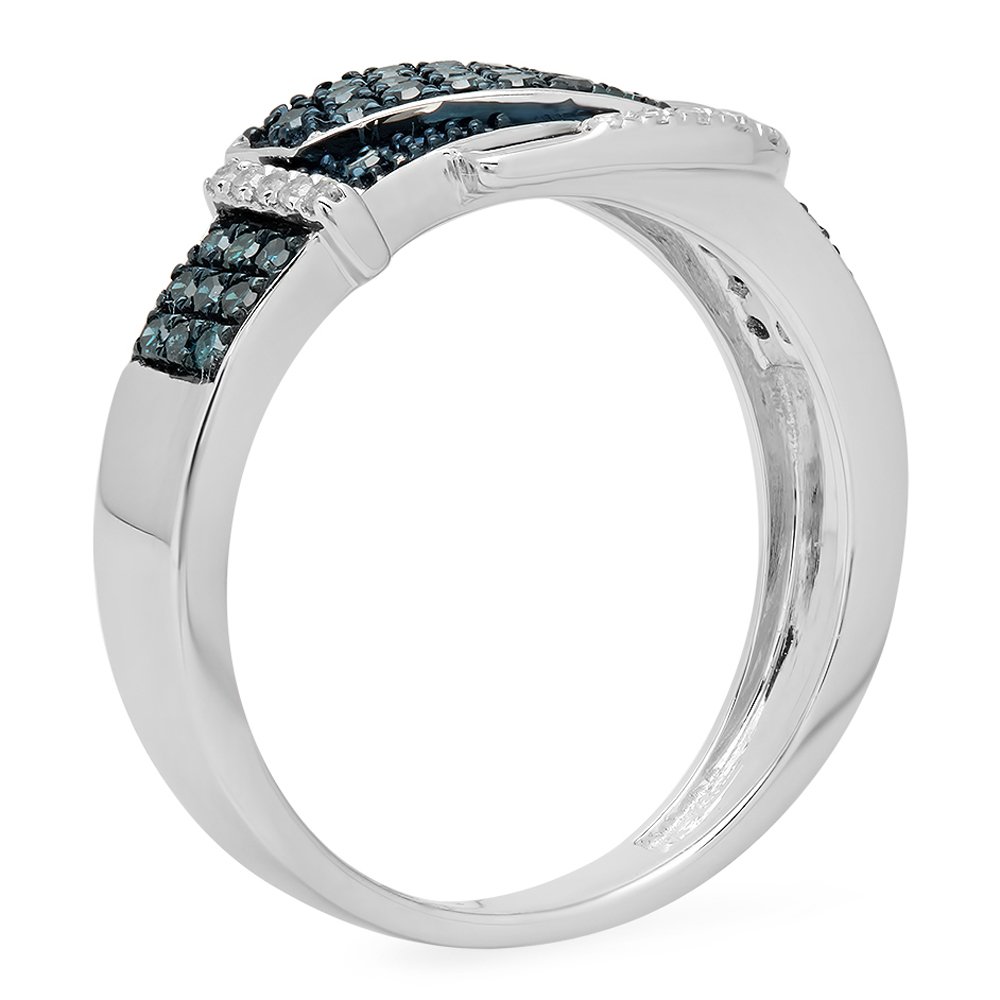 Dazzlingrock Collection 0.40 Carat (ctw) Sterling Silver Round Blue & White Diamond Buckle Right Hand Band, Size 8