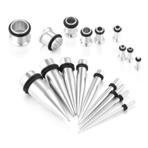 VCMART 14G-00G 36pcs Tapers and Tunnels Ear Gauge Stretching Kit Surgical Stainless Steel