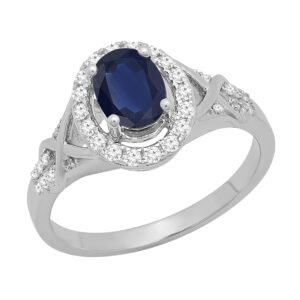 Dazzlingrock Collection 7x5mm Oval Blue Sapphire & Round White Diamond Split Shank Halo Engagement Ring for Women (0.25 ctw, Color I-J, Clarity I2-I3) in 10K White Gold, Size 7.5