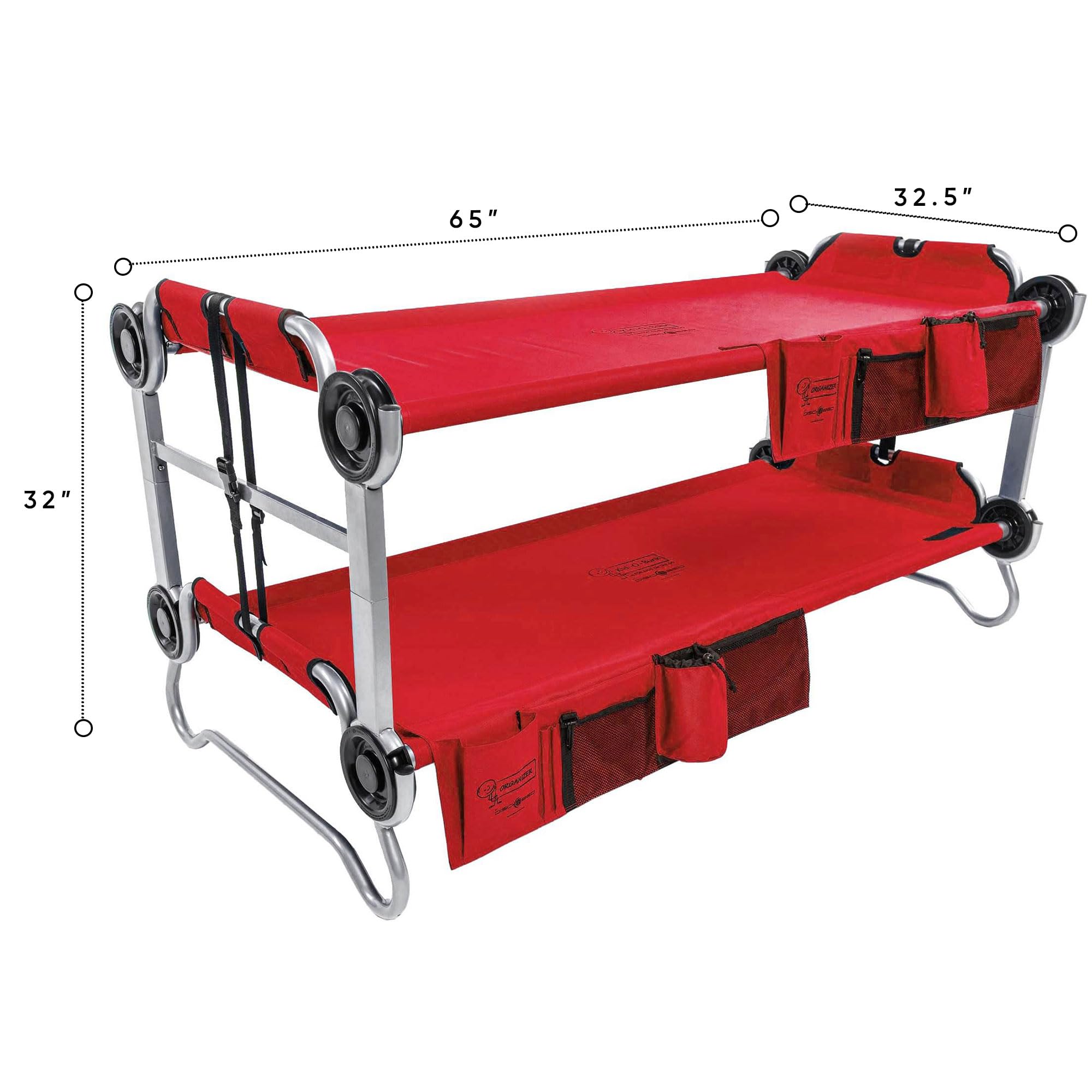 Disc-O-Bed Kid-O-Bunk with 2 Side Organizers, Red