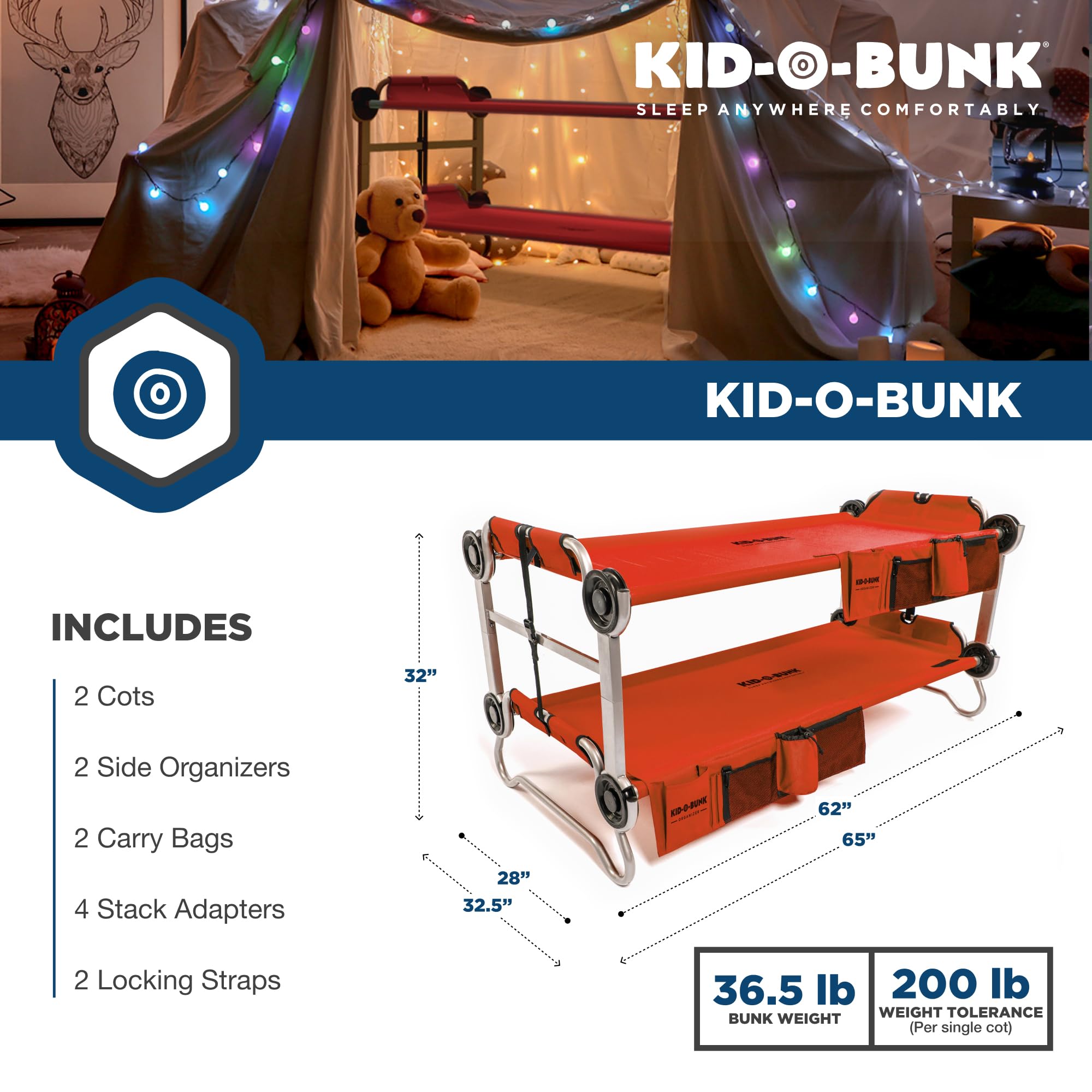 Disc-O-Bed Kid-O-Bunk with 2 Side Organizers, Red