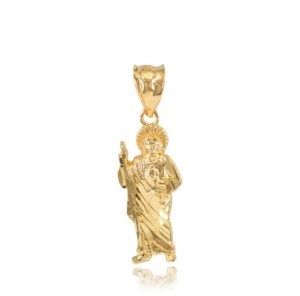 polished 14k yellow gold saint jude charm pendant