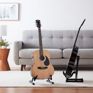 Amazon Basics Adjustable Guitar Folding A-Shape Frame Stand for Acoustic and Electric Guitars with Non-Slip Rubber and Soft Foam Arms, Fully Assembled, Black