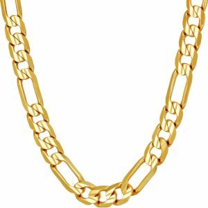 LIFETIME JEWELRY 7mm Figaro Chain Necklace Diamond Cut 24k Real Gold Plated (Gold, 20 inches)