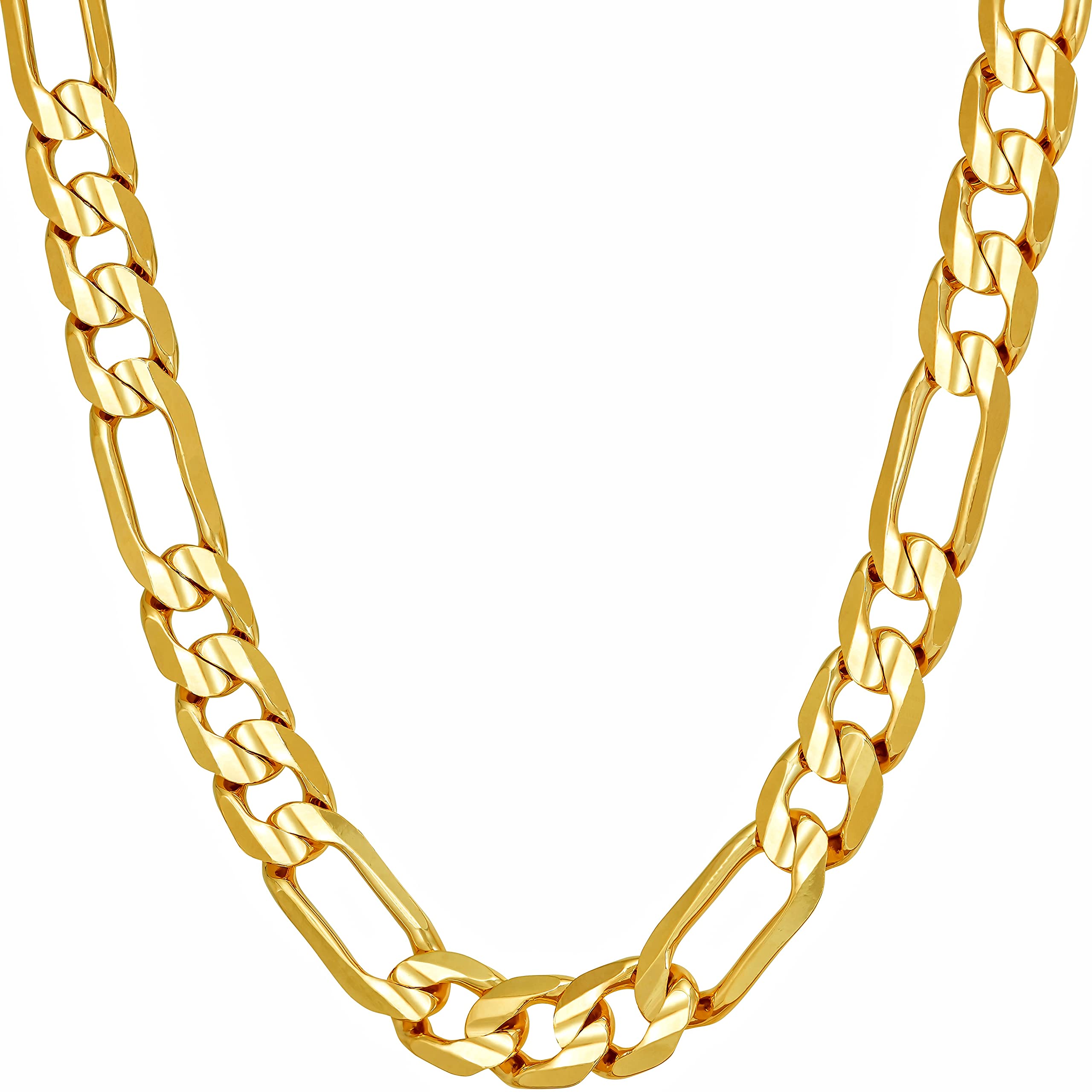 LIFETIME JEWELRY 7mm Figaro Chain Necklace Diamond Cut 24k Real Gold Plated (Gold, 20 inches)