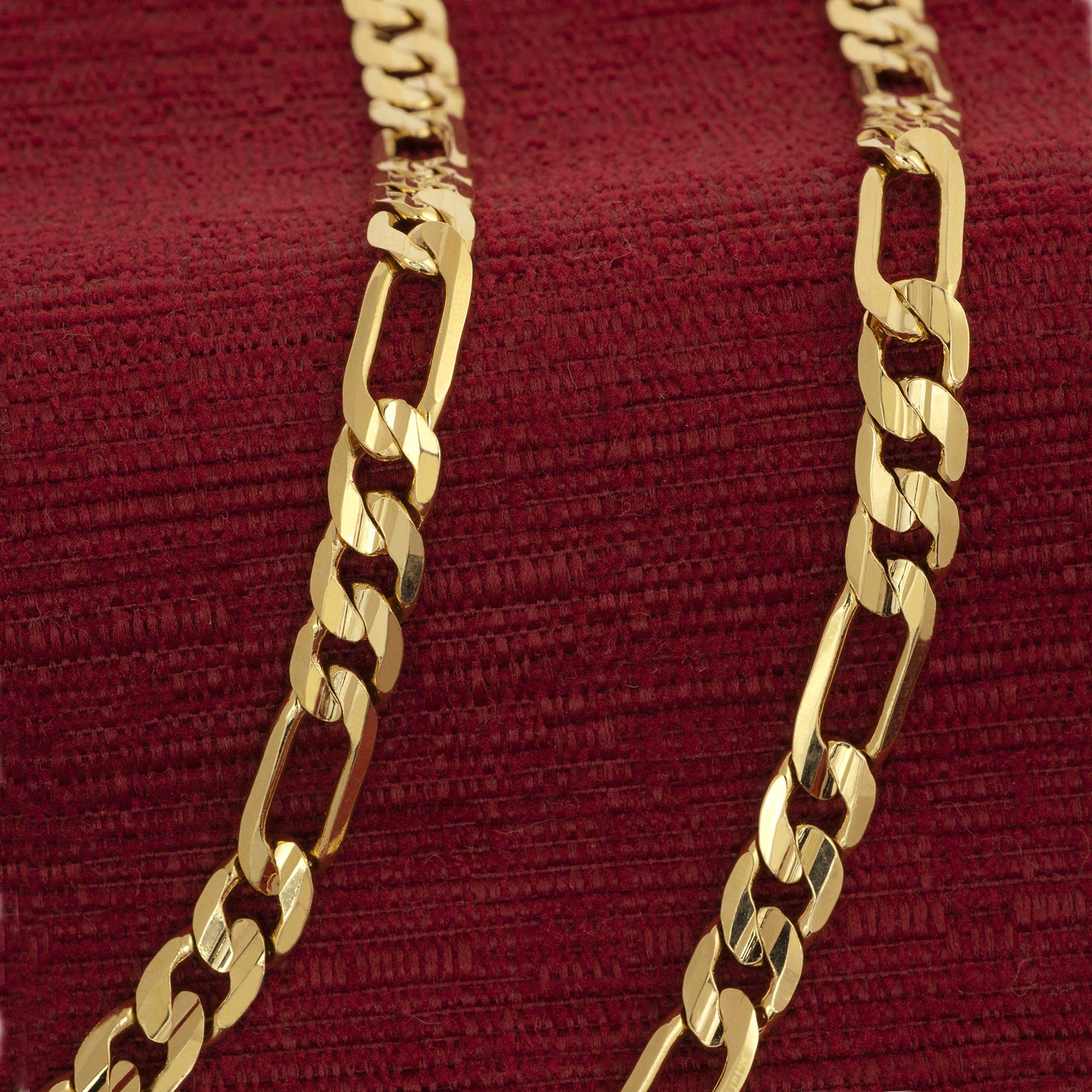 LIFETIME JEWELRY 7mm Figaro Chain Necklace Diamond Cut 24k Real Gold Plated (Gold, 20 inches)