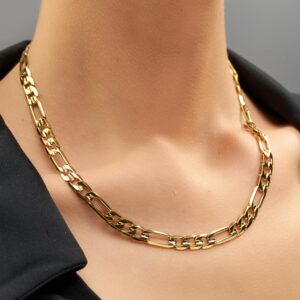 LIFETIME JEWELRY 7mm Figaro Chain Necklace Diamond Cut 24k Real Gold Plated (Gold, 20 inches)