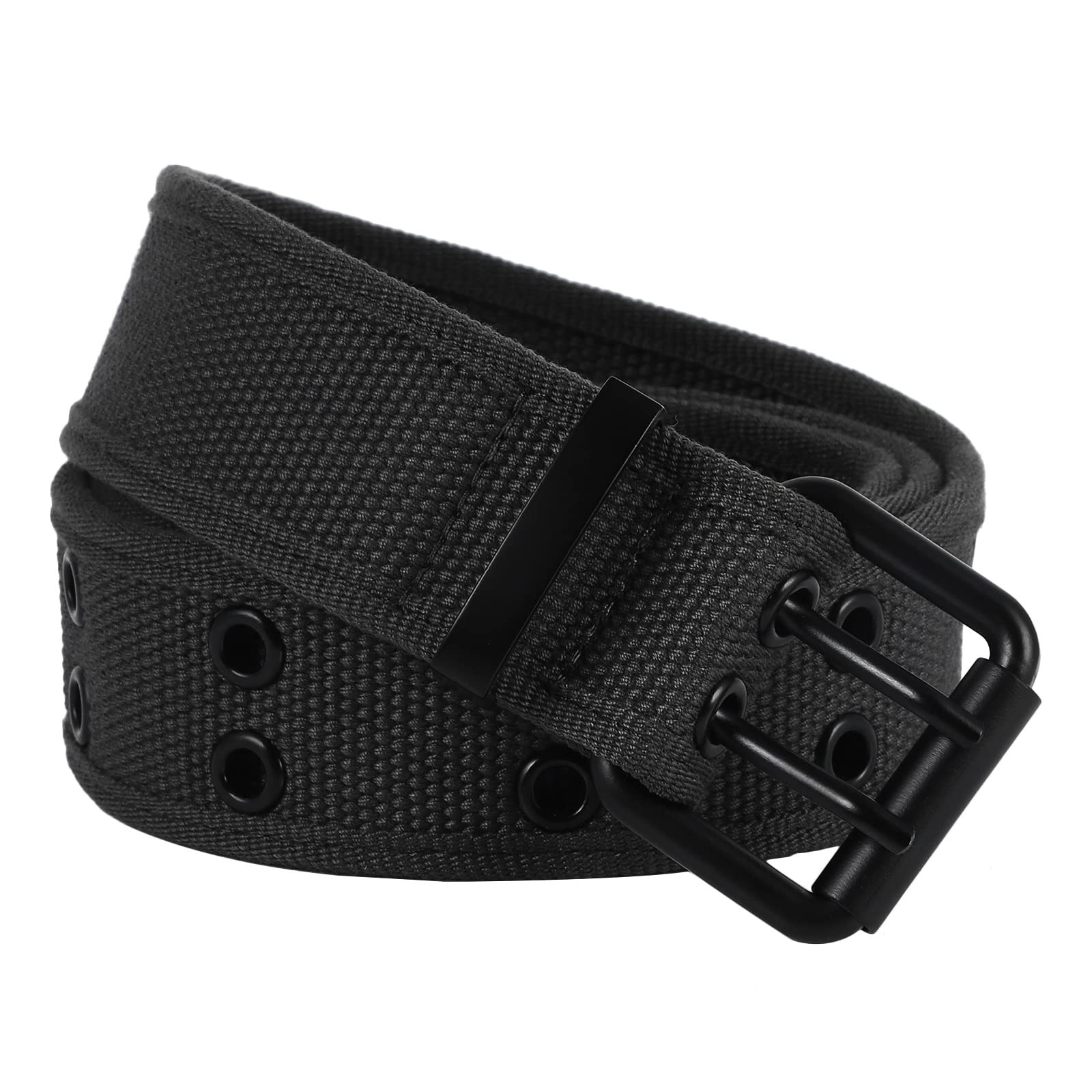 moonsix Canvas Web Belts for Men,Solid Color Casual Double Hole Grommet Belt,Black