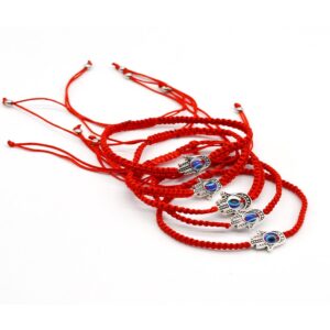 Omonic MAYMII·HOME 6 pcs Lucky Hamsa Red String Line Kabbalah Bracelets Bracelet Bangle Braided String Cord and Rotating Evil Eye Hamsa Hand - Jewish Amulet Pendant Jewelry for Success and Lucky