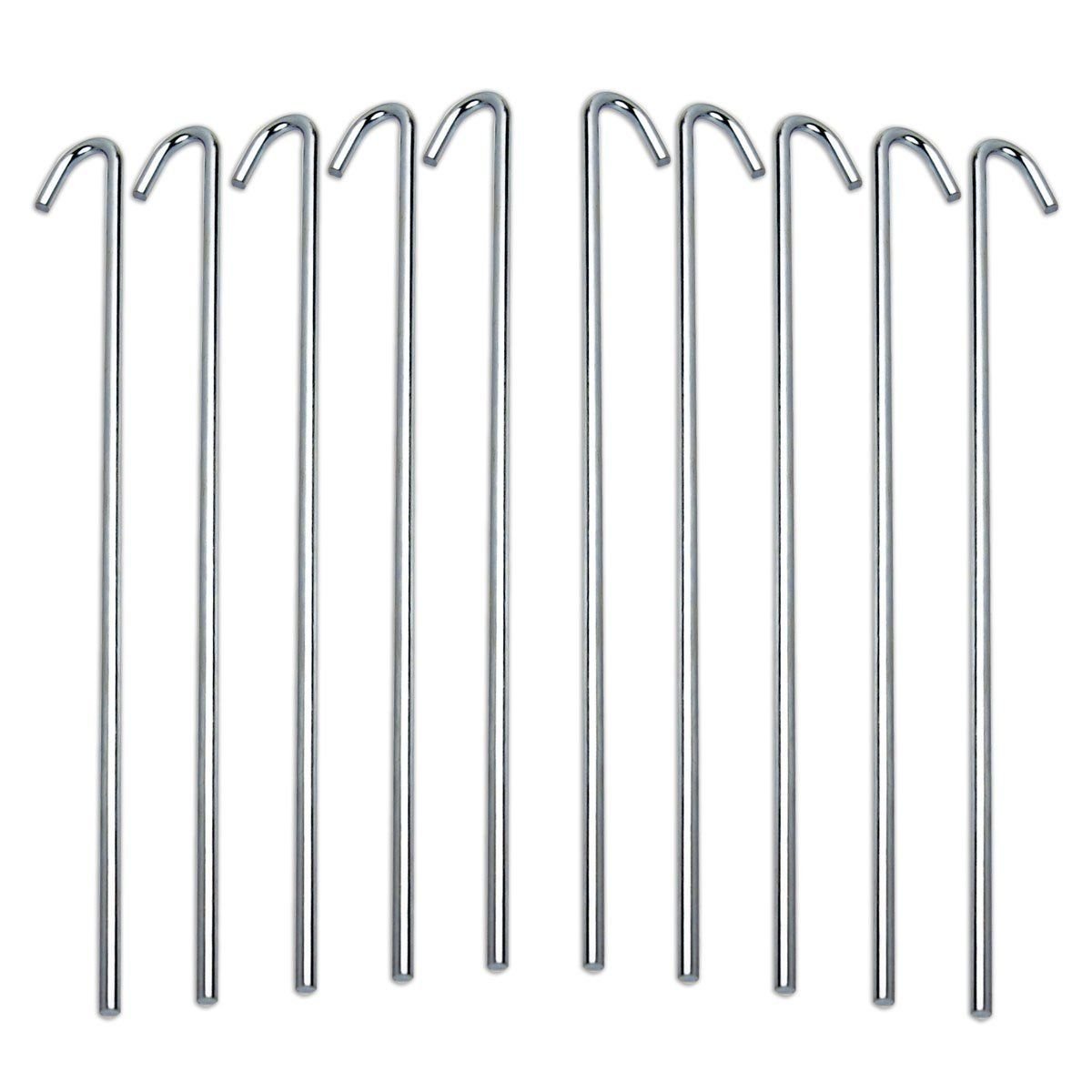 Tent Stakes For Outdoor Camping Heavy Duty Metal, Galvanized Rust-Free Yard Stakes, 10 Garden Edging Fence Hook | Garden Stakes For Gardening & Canopies, Tent Pegs - By Ram-Pro