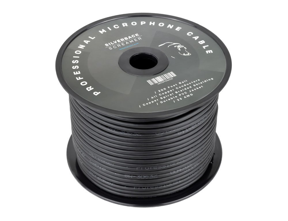 Sewell Silverback Screamer Bulk XLR Cable, 300 ft. Spool, Pure Copper, OFC, Flexible, Spiral Braided Shielding SW-30632, Black