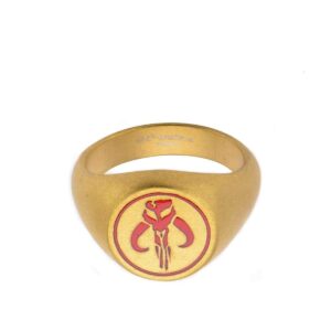 star wars jewelry mandalorian symbol gold-plated matte finish men's ring, size 13