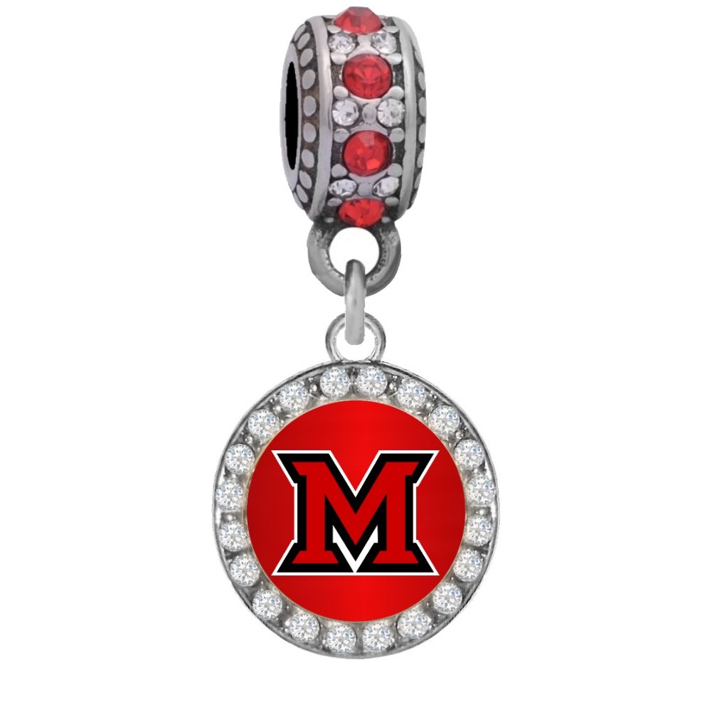 Miami University Crystal Charm Fits Most Bracelet Lines Including Pandora, Cham ilia, Troll, Biagi, Zable, Kera, Personality, and More …