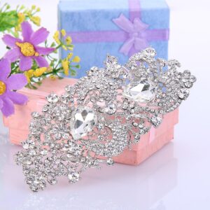 EVER FAITH Silver-Tone Austrian Crystal 4.1 Inch Royal Flower Pattern Wedding Brooch Pendant Clear