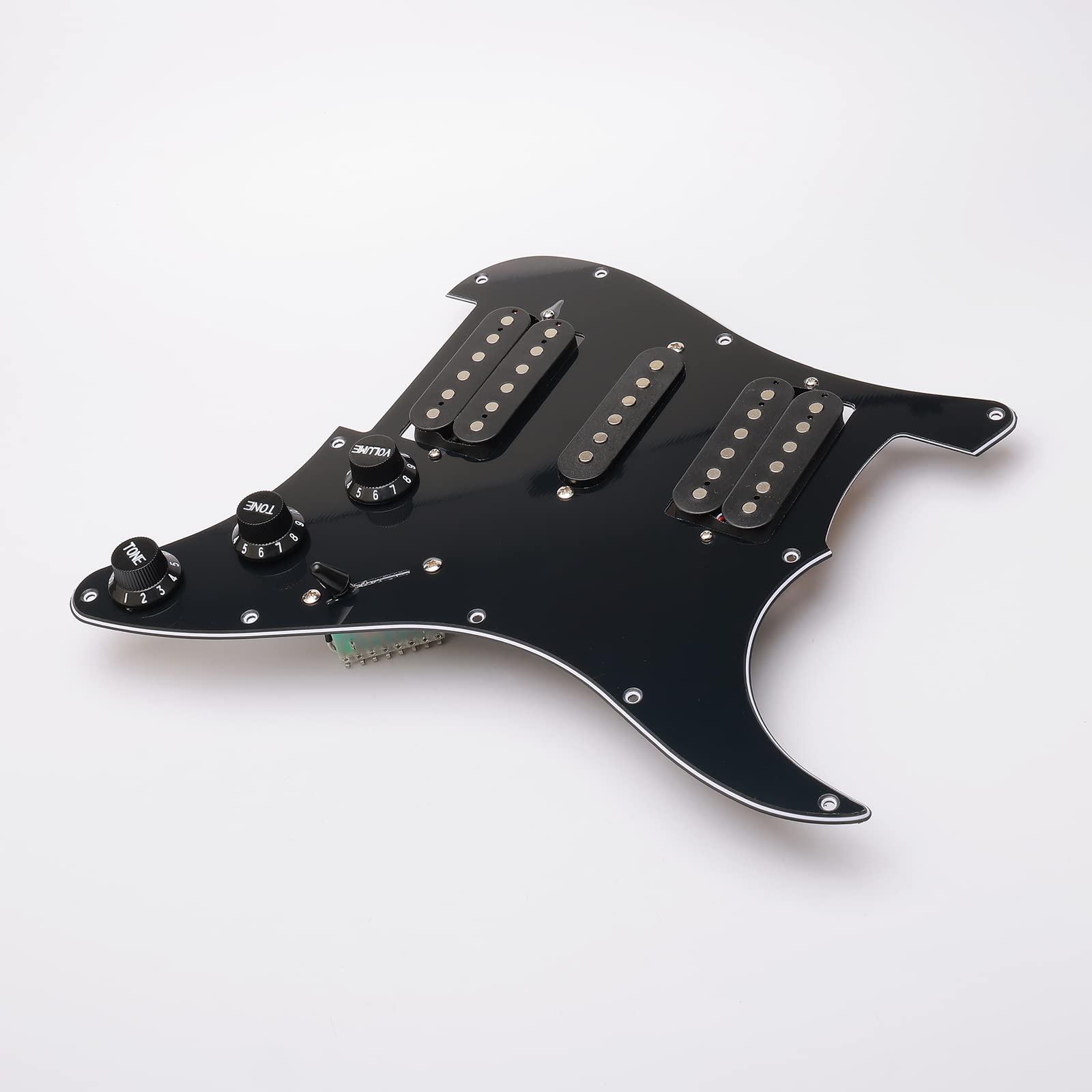 JIUWU HSH Loaded Pickguard Black Wired Plate for Fender Strat Guitar Replacement