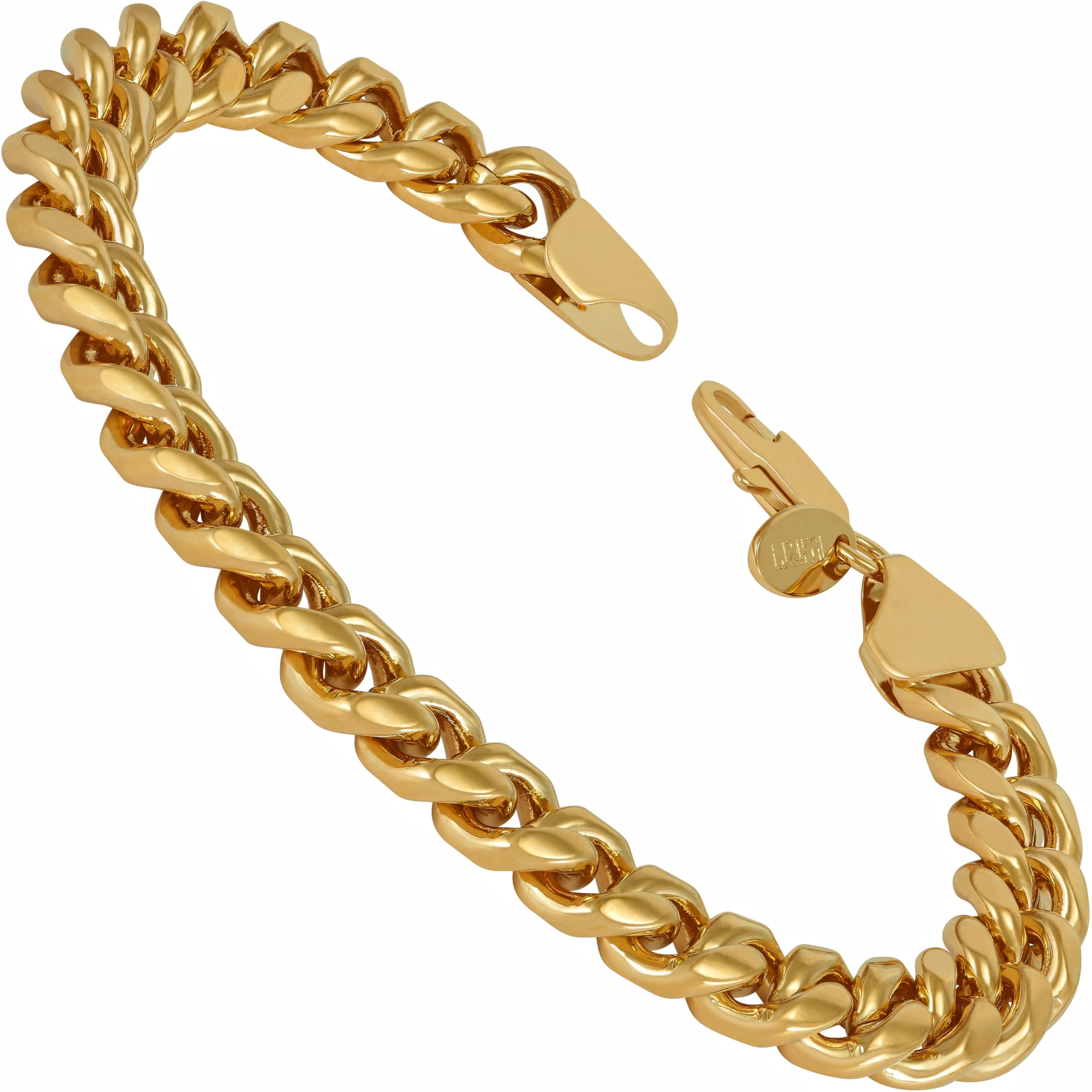 LIFETIME JEWELRY 9mm Miami Curb Cuban Link Chain Bracelet 24k Real Gold Plated (Gold, 8 inches)