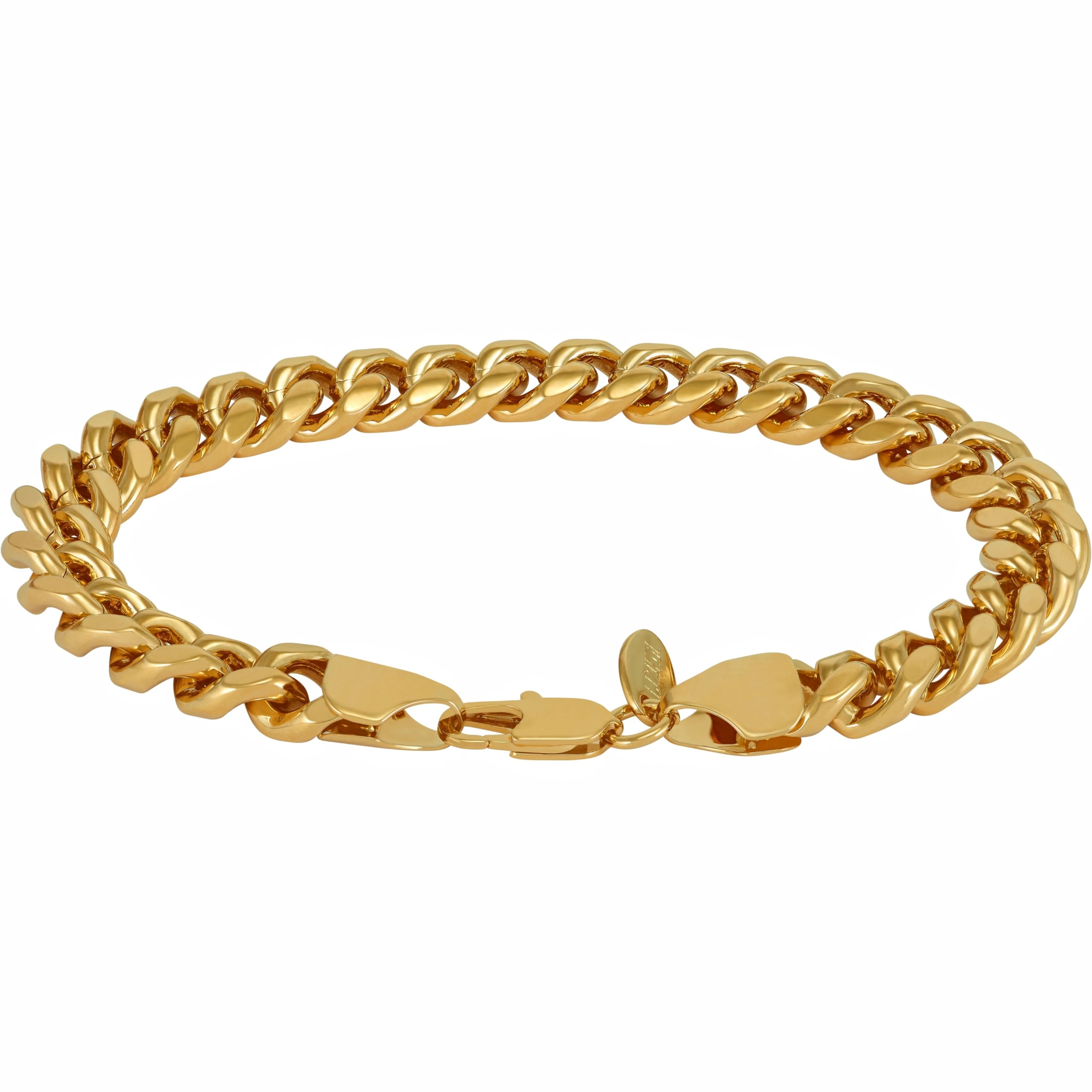 LIFETIME JEWELRY 9mm Miami Curb Cuban Link Chain Bracelet 24k Real Gold Plated (Gold, 8 inches)