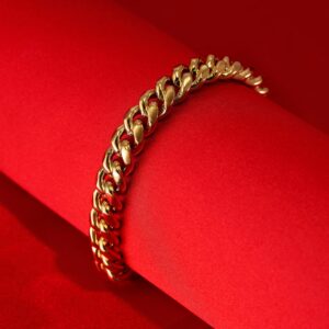 LIFETIME JEWELRY 9mm Miami Curb Cuban Link Chain Bracelet 24k Real Gold Plated (Gold, 8 inches)