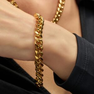 LIFETIME JEWELRY 9mm Miami Curb Cuban Link Chain Bracelet 24k Real Gold Plated (Gold, 8 inches)