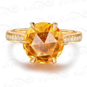 Kardy Amazing Solid 14K Yellow Gold Natural Citrine Gemstone Diamond Wedding Engagement Ring for Women