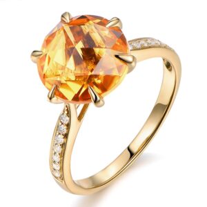 Kardy Amazing Solid 14K Yellow Gold Natural Citrine Gemstone Diamond Wedding Engagement Ring for Women