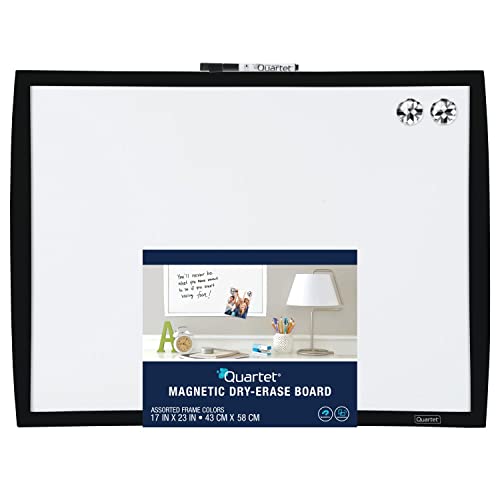 Quartet Magnetic Whiteboard, 17" x 23" Small White Board for Wall, Dry Erase Board for Kids, Perfect for Home Office & Home School Supplies, 1 Mini Dry Erase Marker, 2 Magnets, Black Frame (34608-BK)