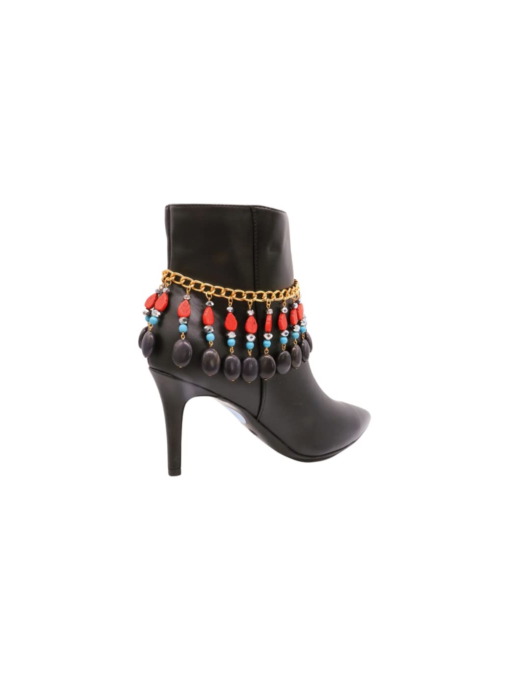 Women Western Boot Chain Bracelet Gold Metal Shoe Anklet Red Leaf Turquoise Beads Charm Jewelry