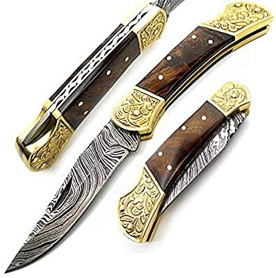 Best.Buy.Damascus1 Damascus pocket knife, Folding knife, Pocket Knife For Men, Knife Set with knife sharpeners Premium Quality gifts for men (Rose Scrimshaw)