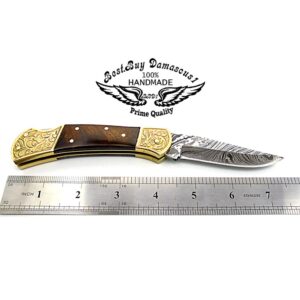 Best.Buy.Damascus1 Damascus pocket knife, Folding knife, Pocket Knife For Men, Knife Set with knife sharpeners Premium Quality gifts for men (Rose Scrimshaw)