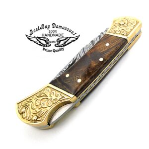 Best.Buy.Damascus1 Damascus pocket knife, Folding knife, Pocket Knife For Men, Knife Set with knife sharpeners Premium Quality gifts for men (Rose Scrimshaw)