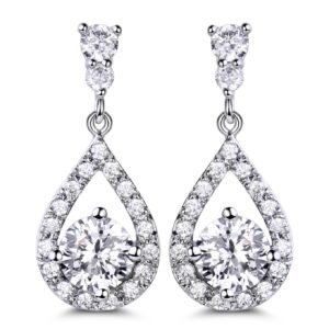 gulicx dazzling silver plated base clear round cut flawless cz cubic zirconia crystal white drop earrings