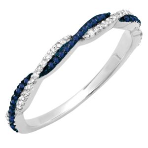 dazzlingrock collection round blue sapphire & white diamond swirl stackable ring for women in 14k solid white gold, size 5