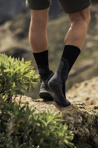 FALKE Men's TK1 Adventure Cool Hiking Socks, Crew, Thick Padding, Cooling, Athletic, Breathable Quick Dry, Lyocell, Black (Black-Mix 3010), 12.5-13.5, 1 Pair