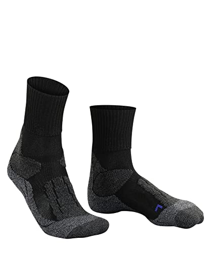 FALKE Men's TK1 Adventure Cool Hiking Socks, Crew, Thick Padding, Cooling, Athletic, Breathable Quick Dry, Lyocell, Black (Black-Mix 3010), 12.5-13.5, 1 Pair