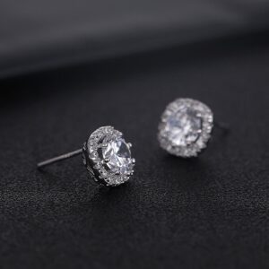 SBLING Platinum Plated Cubic Zirconia Cushion Shape Halo Stud Earrings (1.90 cttw)