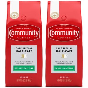 Community Coffee Café Special Half-Caff Ground Coffee, Medium Dark Roast, 32 Ounce Bag (Pack of 2)