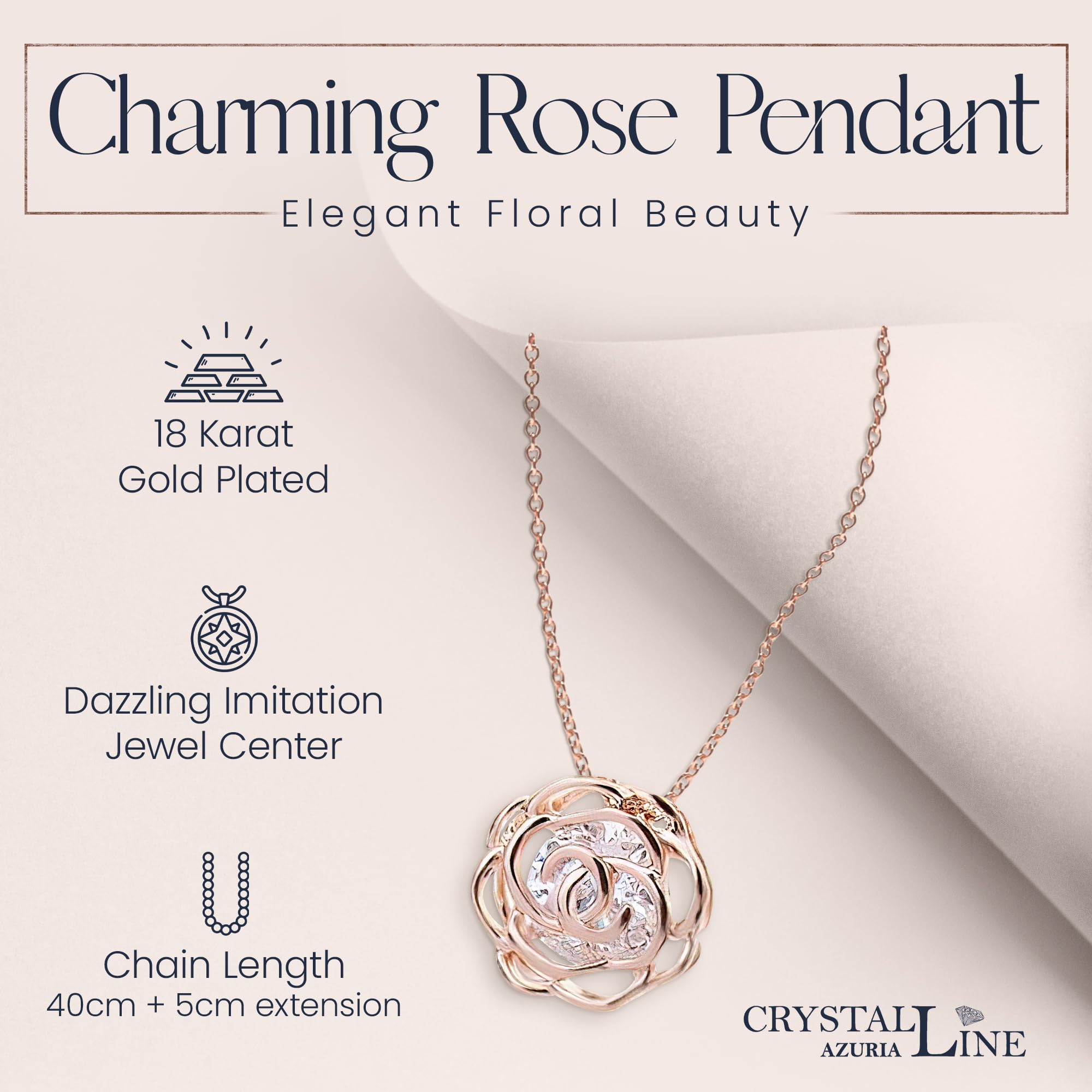 Crystalline Azuria Women 18K Rose Gold Plated White Crystal Roses Flowers Necklace and Earrings Set for Women Wedding Party Bridal Bridesmaid Accessories