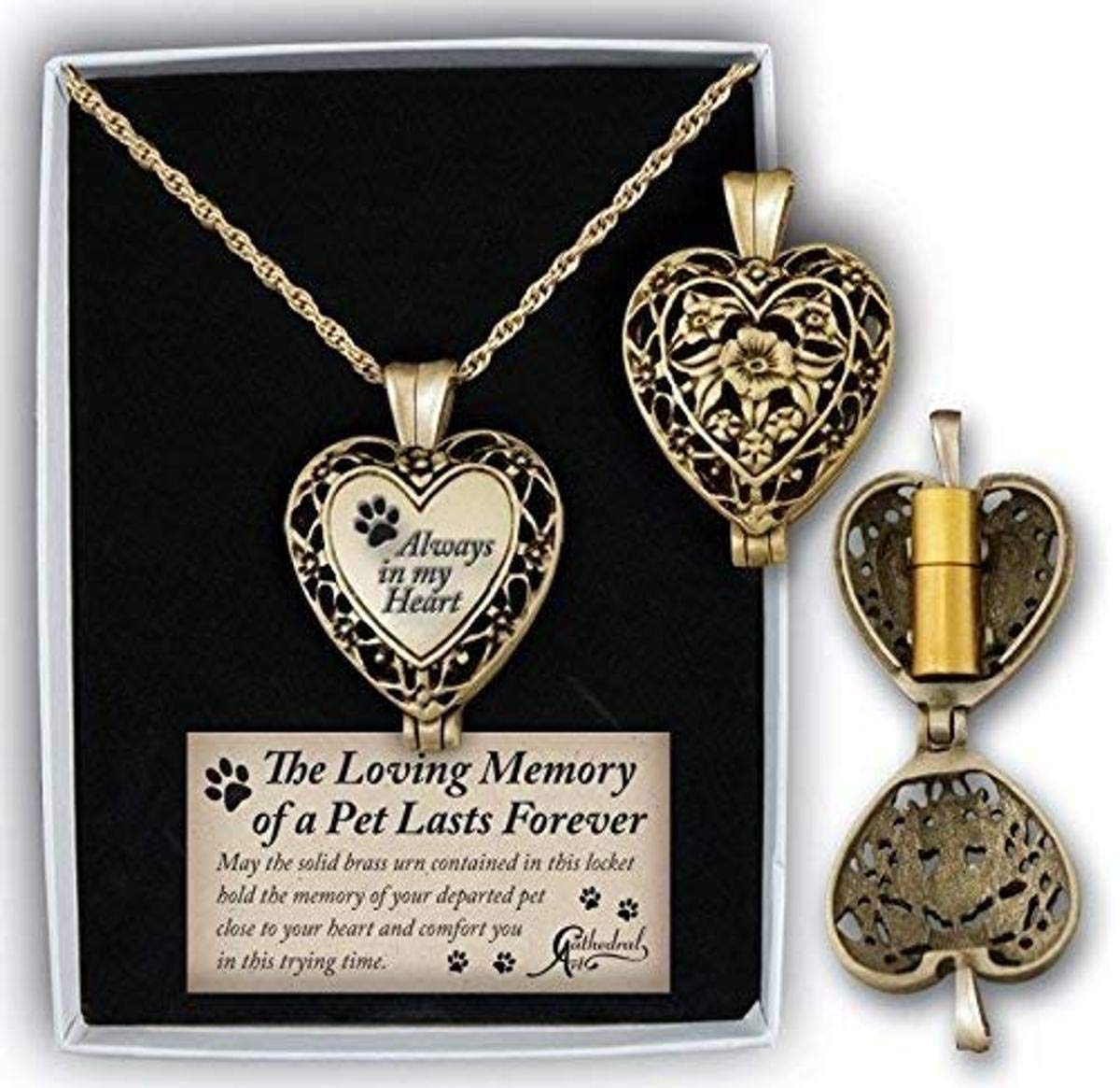 Cathedral Art Always in My Heart Pet Memorial Locket with Mini Urn - Gold Plated