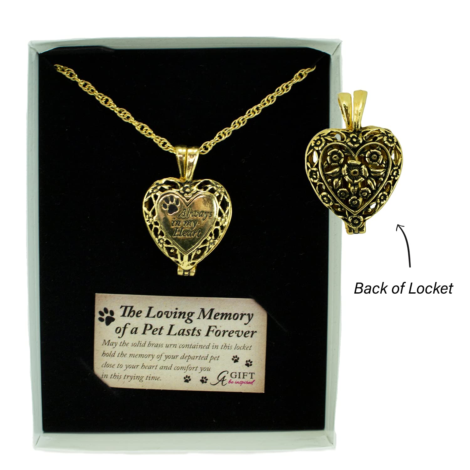 Cathedral Art Always in My Heart Pet Memorial Locket with Mini Urn - Gold Plated