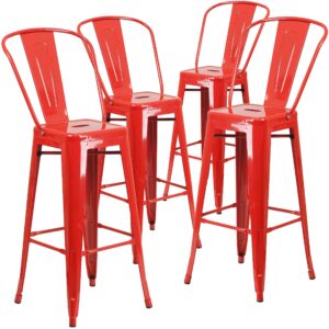 flash furniture lily commercial grade 4 pack 30" high red metal indoor-outdoor barstool with removable back