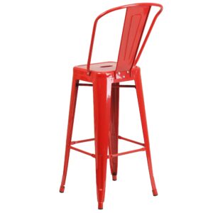 Flash Furniture Lily Commercial Grade 4 Pack 30" High Red Metal Indoor-Outdoor Barstool with Removable Back