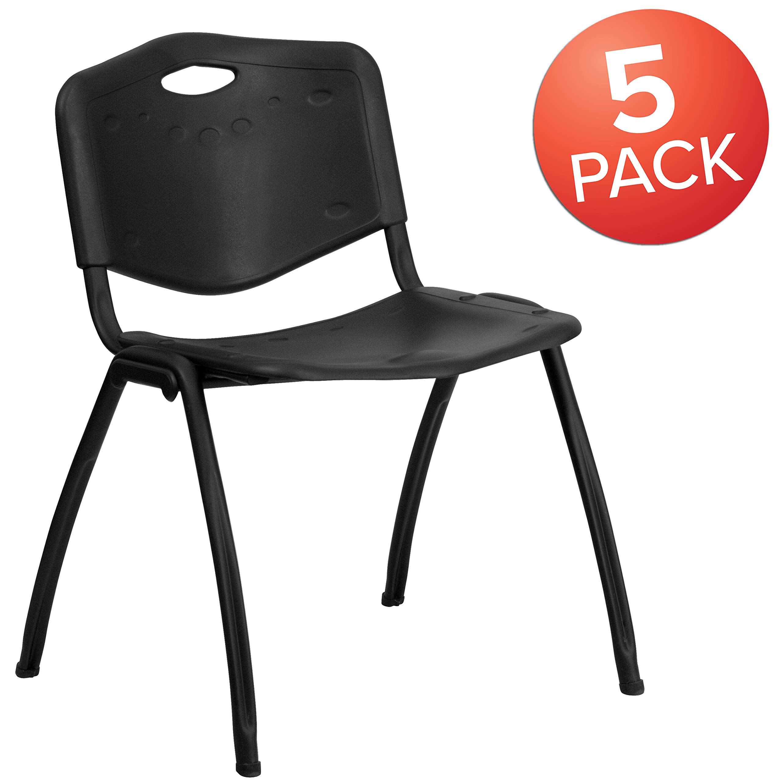 Flash Furniture 5 Pack HERCULES Series 880 lb. Capacity Black Plastic Stack Chair