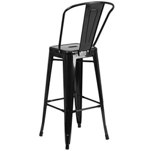 Flash Furniture Lily Commercial Grade 4 Pack 30" High Black Metal Indoor-Outdoor Barstool with Removable Back