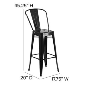 Flash Furniture Lily Commercial Grade 4 Pack 30" High Black Metal Indoor-Outdoor Barstool with Removable Back