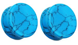 zaya body jewelry pair of blue turquoise organic stone plugs ear gauges tunnels 6g 2g 0g 00g 1/2 9/16 5/8 7/8 24mm (7/8)