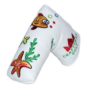 craftsman golf ocean world fish crab seaweed white blade putter cover headcover magnetic closure for scotty cameron taylormade odyssey blade etc.